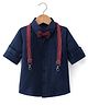 Robo Fry Cotton Woven Full Sleeves Solid Colour Party Shirt with Bow  Suspender & Pintuck Detailing - Navy Blue