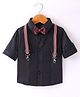 Robo Fry Cotton Woven Full Sleeves Solid Colour Pleated Party Shirt with Bow & Suspender - Black