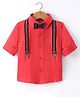 Robo Fry Cotton Woven Full Sleeves Solid Colour Party Shirt with Bow & Suspender - Red