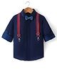 Robo Fry Woven Full Sleeves Party Shirt With Bow & Suspender -Navy Blue