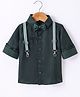 Robo Fry Full Sleeves Pleated Solid Party Shirt with Bow & Suspender - Dark Green