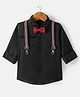 Robo Fry  Full Sleeves Pleated Solid Party Shirt with Bow & Suspender - Black
