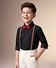 Robo Fry  Full Sleeves Pleated Solid Party Shirt with Bow & Suspender - Black