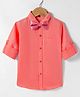 Robo Fry Woven Full Sleeves Solid Colour Party Shirt With Bow - Coral