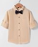 Robo Fry Woven Full Sleeves Solid Colour Party Shirt With Bow - Beige