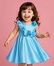 Babyhug Woven  One Shoulder Sleeves Fit & Flared Solid Color Party Frock with Ruffle & Floral Corsage - Light Blue