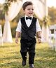 Robo Fry Velvet Knit Full Sleeves Solid Colour 3 Piece Party Suit With Bow - Black