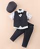 Robo Fry Cotton Lycra Full Sleeves Three Piece Party Suit With Hat - Dark Grey