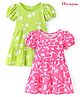 HoneyHap Premium 100% Cotton Knit Puffed Sleeves Frocks with Floral Print Pack of 2 -Rose Shadow & White Grape