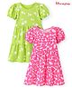 HoneyHap Premium 100% Cotton Knit Puffed Sleeves Frocks with Floral Print Pack of 2 -Rose Shadow & White Grape