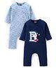 Babyhug 100% Cotton Full Sleeves Front Open Romper With Baseball Print Pack of 2 - Blue