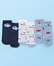 Cute Walk by Babyhug Anti-Bacterial Ankle Length Striped & Vehicle Design Socks Pack of 3 - White Grey & Blue