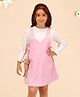 Cutecumber Floral Applique Detailed Pinafore Dress With Full Sleeves Solid Top - Pink