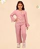 Cutecumber Full Sleeves Strawberry Applique & Textured Coordinating Top With Pant - Dusty Pink