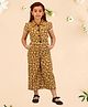 Cutecumber Half Sleeves Floral Printed With Lace Detailed Jumpsuit - Mustard