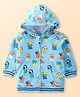 Babyhug Cotton Knit Full Sleeves Hooded Front Open Sweatjacket with Animal & Text  Print - Blue
