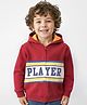 Babyhug Cotton Knit Full Sleeves Text Printed  With Quilting Detailing Hooded Sweatjacket & Front Zipper - Red