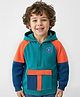Babyhug Cotton Knit Full Raglan Sleeves Hooded Sweatjacket with Zipper & Graphics - Teal Blue