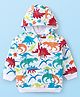 Babyhug Cotton Knit Full Sleeves Hooded Sweatshirt with Dino Print & Kangaroo Pockets - White