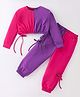 Tiara Cotton Jersey Full Sleeves Colour Block Top & Joggers Set - Purple & Pink