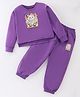 Tiara Cotton Jersey Full Sleeves Teddy Bear Embroidered Coordinating Top With Joggers - Purple