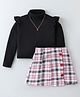 Tiara Girl's High Neck Top With Check Skirt- Black & Red