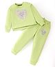 Tiara Cotton Jersey Full Sleeves Sequin Heart Detailed Coordinating Top With Joggers - Lime Green
