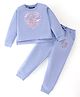 Tiara Cotton Jersey Full Sleeves Sequins Detailed Heart Patch Top With Coordinating Joggers Set - Blue
