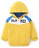 Babyhug Cotton Fleece Knit Full Raglan Sleeves Front Open Hooded Sweatjacket with Cut & Sew Design & Text Embroidery - Yellow