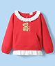 Kookie Kids Terry Knit Full Sleeves Sweatshirt with Frill Detailing & Bear Embroidery - Red
