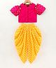 Twisha Cold Shoulder Foil Motif Printed Top With Dhoti - Pink & Yellow