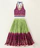 Twisha Sleeveless Halter Neck Floral Printed & Lace Embellished Choli With Ombre Lehenga Set - Magenta & Green