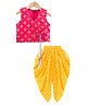 Twisha Sleeveless Ethnic Motif Printed & Bow Applique Detailed Top & Dhoti - Red & Yellow