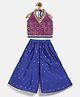 Twisha Halter Neck Lace Embellished Top With Foil Printed Palazzo Set - Magenta & Blue