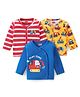 Babyhug 100% Cotton Knit Full Sleeves Front Open Vests With Stripes & Vehicles Print Pack of 3 - Red Yellow & Blue
