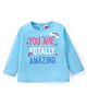 Babyhug Cotton Knit Full Sleeves T-Shirt with Text Print - Blue