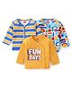 Babyhug Interlock Knit Full Sleeves Front Open jhablas With Stripes & Text Print Pack of 3 - Blue & Yellow