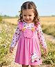 Babyoye Cotton Knit Frill Sleeves Teddy Printed Frock With Full Sleeves Inner Tee - Pink