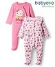 Babyoye Cotton Knit Full Sleeves Footed Sleep Suits with Bear Print Pack of 2 - Pink
