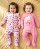 Babyoye Cotton Knit Full Sleeves Footed Sleep Suits with Bear Print Pack of 2 - Pink