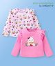 Babyoye Full Sleeves Cotton Tops with Teddy Print & Frill Detailing Pack of 2 - Pink