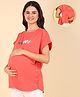 Zelena  100% Cotton Half Sleeves Hearts Printed Zipless Feeding Maternity Top -  Coral