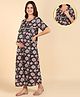 Zelena 100% Cotton Half Sleeves Floral Printed Zipless Maternity Nighty - Black