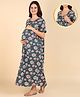 Zelena 100% Cotton Half Sleeves Floral Printed Zipless Maternity Nighty - Green