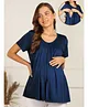 Zelena Half Sleeves Solid Extra Stretchable Zipless Maternity Top - Blue