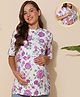 Zelena Cotton Three Fourth Sleeves Floral Printed Maternity Top With Concealed Zipper Nursing Access - Pink
