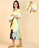 Zelena Half Sleeves Printed Kaftan Dress With With Concealed Zipper Nursing Access - Yellow