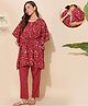 Zelena Cotton Half Sleeves Floral Printed Kaftan Set With Concealed Zipper Nursing Access - Red