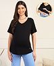 Zelena Viscose Half Sleeves Solid Extra Stretchable Top With Zip - Black