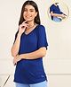 Zelena Viscose Half Sleeves Solid Extra Stretchable Top With Zip - Blue